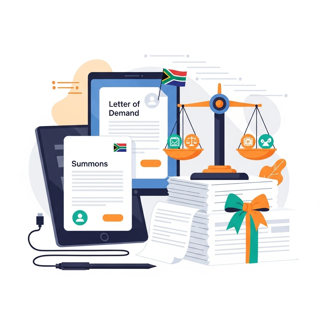 Illustration of legal documents and scales of justice